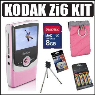 Kodak Zi6 Pocket HD Camcorder (Pink) + 8GB Accessory Kit : Camera & Photo