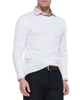 Mens Cotton Long Sleeve Sweater, White/Navy   Kiton   White (SMALL)