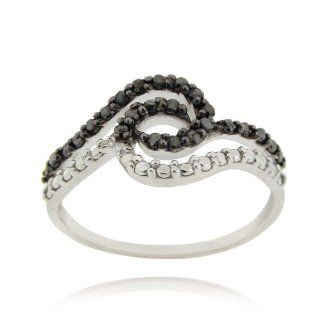 Sterling Silver Black Diamond Accent Swirl Ring: Jewelry