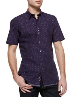 Mens Check and Dot Short Sleeve Shirt, Purple   Bogosse   Purple (3)