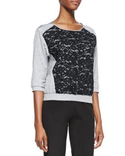Womens 3/4 Sleeve Lace Front Sweatshirt   Nina Ricci   Grey/Black (40/8)