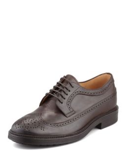 Mens Leather Long Wing Tip Derby, Brown   Brunello Cucinelli   Brown (42.5/9.