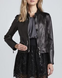 Womens Slim Leather Moto Jacket   Milly   Black (10)