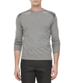 Mens Cotton Knit Sweater with Quilted Shoulders, Gray   Belstaff   Gray (LARGE)