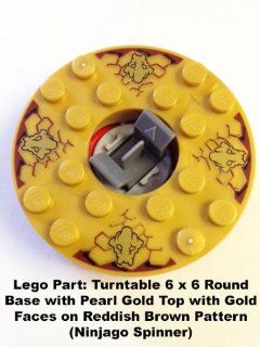 Lego Parts Turntable 6 x 6 Round Base with Pearl Gold Top with Gold Faces on Reddish Brown Pattern (Ninjago Spinner) Toys & Games