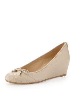 Quilty Stitched Toe Bow Wedge Pump, Nude   Stuart Weitzman   Nude (9 1/2B)