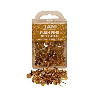 JAM Paper Metal Push Pins, Shiny Gold, 100/Pack