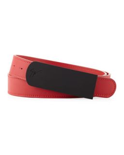 Mens Leather Rubberized Plaque Belt, Red/Black   Giuseppe Zanotti   Red/Black