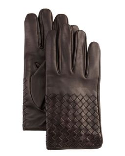 Mens Woven Leather Gloves, Dark Brown   Bottega Veneta   Brown (9/XL)