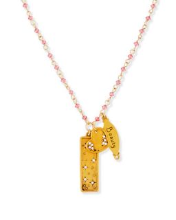 Beauty Heart Talisman Necklace with Pink Beads   Sequin   Pink/Gold