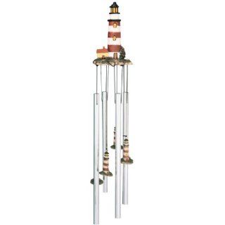 Assateague, VA Lighthouse Wind Chime with 4 Metal Resonating Tubes   Length 23 inches  Wind Bells  Patio, Lawn & Garden