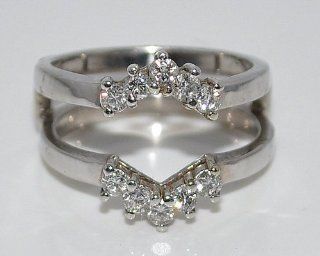 Diamond Jacket Enhancer 0.45ct 14K White Gold 2 wedding bands attached: Jewelry