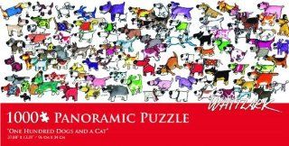 One Hundred Dogs and a Cat   Kevin Whitlark Panoramic 1000 Pc Puzzle: Toys & Games