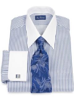 Paul Fredrick Men's 2 Ply Cotton Straight Collar French Cuff Dress Shirt Blue 20.0/37 at  Mens Clothing store
