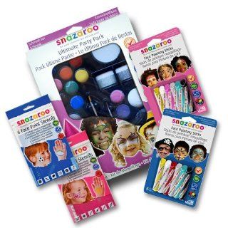 Snazarro Deluxe Party Pack Face Paint Kit   Includes Ultimate Party Pack plus Boys and Girls Face Paint Crayon Sticks and Boys and Girls Face Paint Stencils: Toys & Games