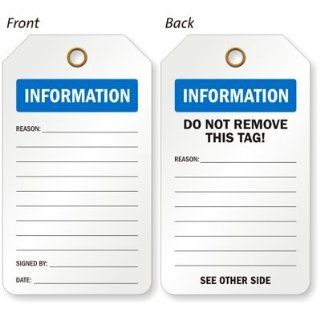 Information / Do Not Remove This Tag! (Back), Vinyl 15 mil Plastic, Eyelet, 6 Tags / Pack, 8.5" x 3.75" : Office Products : Office Products