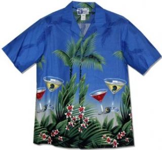 Floating Martini Men's Hawaiian Aloha Shirt in Royal Blue   Small at  Mens Clothing store