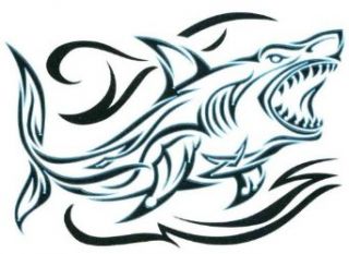 Black & Blue Tribal Shark Temporary Body Art Tattoos 2.5" x 3.5": Clothing