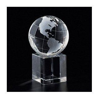 4" Crystal World Globe on Stand : Award Plaques : Office Products