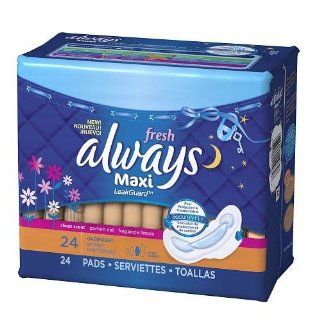 Always Maxi Pads with Wings, Fresh Scent, Overnight 24 ea Health & Personal Care