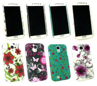 Emartbuy Samsung Galaxy S4 I9500 Bundle Pack of 4 Clip On Protection Case/Cover/Skin   Rose Garden, Violet Flowers, Red Hawaiian Flowers & Butterfly Garden Cell Phones & Accessories