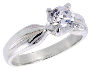 Sterling Silver Ladies' Cubic Zirconia Ring 1 ct Center Flawless finish, sizes 6   10 Jewelry