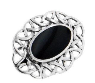 Sterling Silver Celtic Knot and Black Onyx Pin Brooch: Jewelry