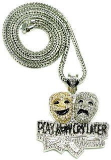 Play Now Cry Later Iced Out Pendant Franco Style Necklace Silver Color Jewelry