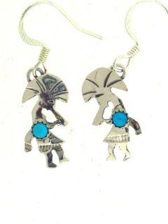 By Navajo artist Lucille Platerro.Beautiful! Sterling silver & Turquoise Navajo Kokopelli dangle earrings: Jewelry