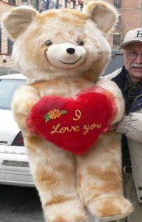 LIFESIZE 42" VALENTINE LOVE TEDDY BEAR * SOFT FUR LOOKS LIKE MINK * HOLDS BIG PLUSH RED HEART EMBROIDERED WITH THE WORDS I LOVE YOU   COLOR: MINK   AMERICAN MADE IN THE USA AMERICA   GREAT FOR VALENTINES DAY or ANY DAY: Toys & Games