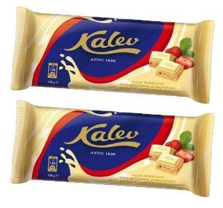 White Chocolate Bar with Biscuit Pieces and Strawberry, Made in Estonia By Kalev Ltd. [Pack of 2] : Packaged Biscuit Snack Cookies : Grocery & Gourmet Food