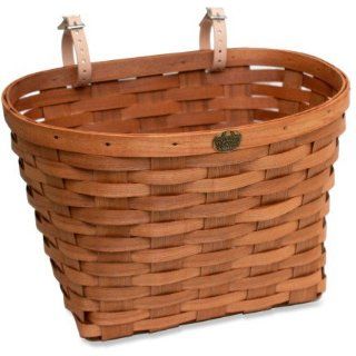Peterboro Original Bike Basket made from White Ash wood   made in USA   Large   Honey, genuine leather starps, brass medallion : Sports & Outdoors