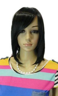 Qiyun Women's Heat Resistant Black Medium Natural Looking Heat Resistant Fibre Synthetic Hair Cosplay Anime Costume Wig: Health & Personal Care