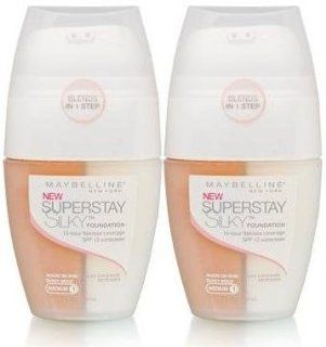 Maybelline SuperStay Silky Foundation SPF 12 MEDIUM 1 BY MAYBELLINE (SHADE ON SKIN SANDY BEIGE) (PACK Of 2) : Foundation Makeup : Beauty