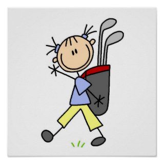 Girl Golfer With Bag and Clubs Poster