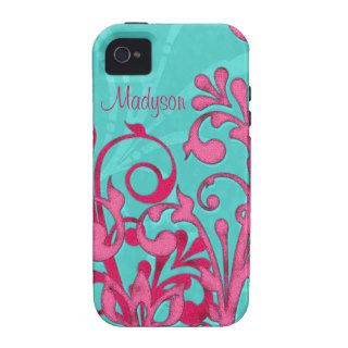 Personalized Pink Aqua Blue Floral iPhone 4 Vibe Case Mate iPhone 4 Case