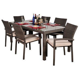 Atlantic 7 Piece Liberty Rectangular Dining Set, Grey with Off White Cushions (Discontinued by Manufacturer)  Outdoor And Patio Furniture Sets  Patio, Lawn & Garden