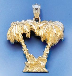 Gold Nautical Charm Pendant Double Palm Tree 2 D: Jewelry
