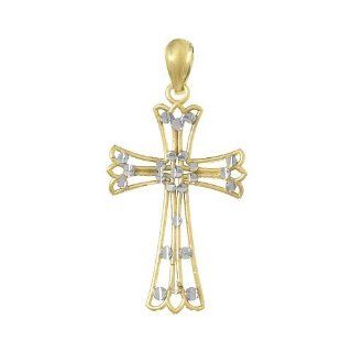 Gold Charm Pendant 10k Cut out Cross W White D C Circle Accents: Jewelry