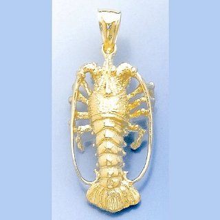 Gold Nautical Charm Pendant Florida Lobster W Out Claws: Jewelry