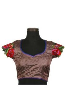 Medium Taupe Gray Raw Silk Embroidered Blouse: World Apparel: Clothing