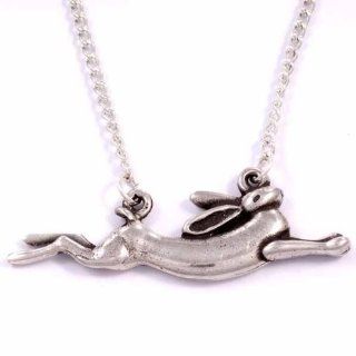 St Justin, Pewter Leaping Hare Necklace 18" Jewelry