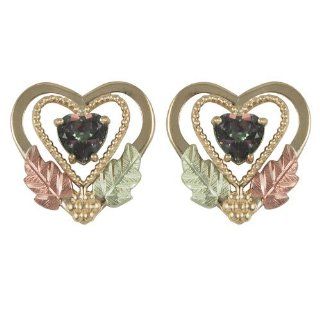 Black Hills Gold Mystic Fire Topaz Earrings with Three Hearts in 10K Gold: Stud Earrings: Jewelry