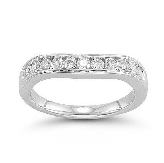 14k White Gold Round Diamond Contour Anniversary Band (1/2 cttw, H I Color, I1 I2 Clarity), Size 7: Anniversary Rings: Jewelry