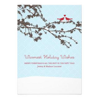 Winter Love Birds Christmas Flat Card Custom Invites