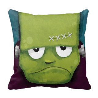 Grumpy Frankenstein Halloween Throw Pillow Throw Pillow
