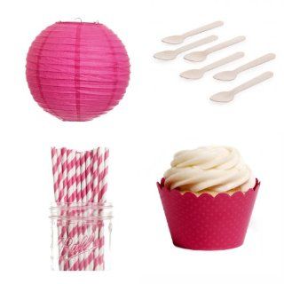 Dress My Cupcake DMC432316 Dessert Table Party Kit with Lanterns and Standard Wrappers, Magenta Pink: Kitchen & Dining