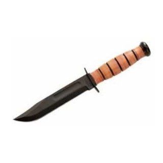 Short Ka Bar USA, Leather Handle, Plain, Leather Sheath : Fixed Blade Camping Knives : Sports & Outdoors