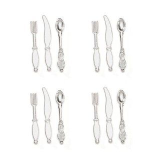 Darice Timeless MinisTM miniatures Miniature Metal Silverware 1 inch set of four place settings. Adds a touch of realism to doll houses, shadow boxes, and much more!: Toys & Games