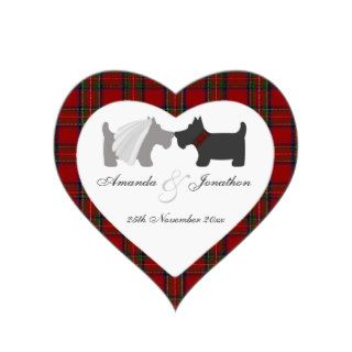 Bride & Groom Scottie Dogs & Tartan Favor Tag Heart Sticker
